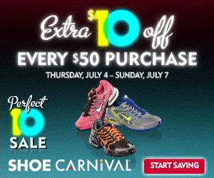 $10 off $50 at Shoe Carnival