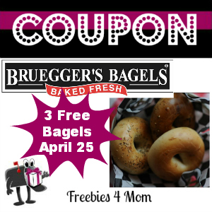 Coupon 3 Free Bagels at Bruegger's April 25