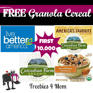 Free Sample Cascadian Farm Granola Cereal from Live Better America
