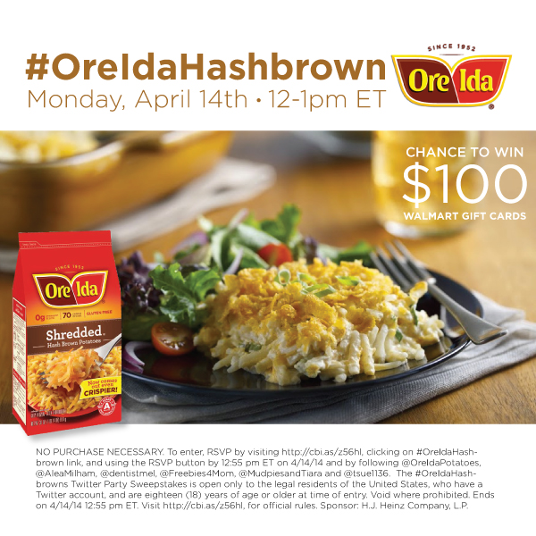 $550 in Prizes at #OreIdaHashbrown Twitter Party April 14, 2014 12-1pm ET