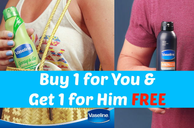 Vaseline® Spray & Go Moisturizer: Buy 1 for You & Get 1 for Him FREE