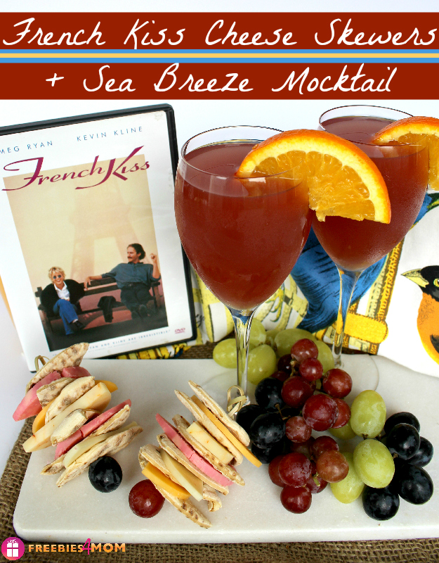 French Kiss Movie Night Snack - French Kiss Cheese Skewers and Sea Breeze Mocktail