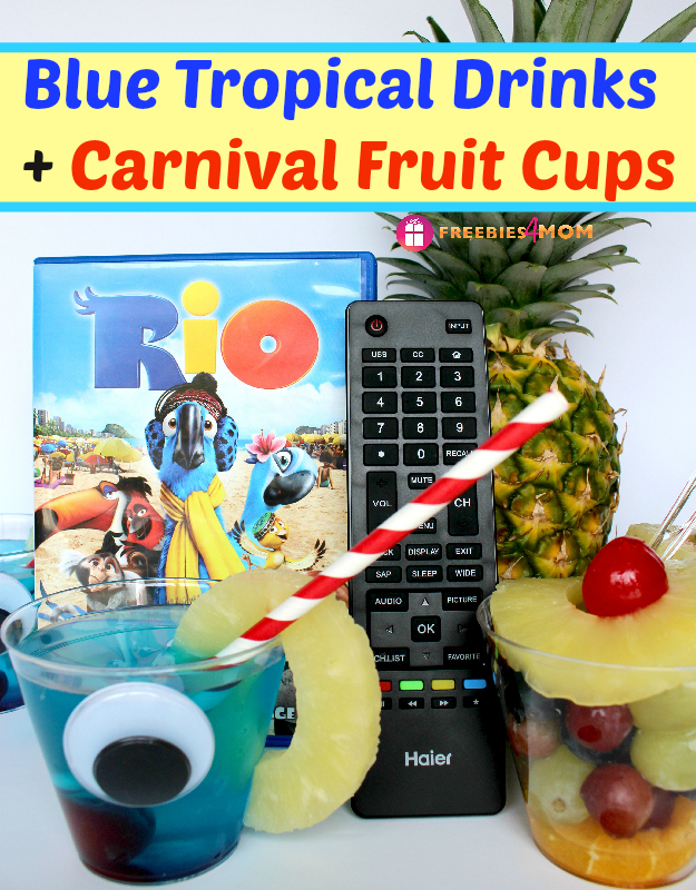 Rio Movie Night Snack - Blue Tropical Drinks and Carnival Fruit Cups