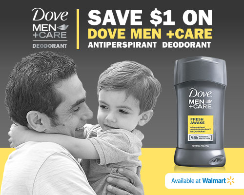 Save $1.00 on Dove® Men+Care® deodorant at Walmart