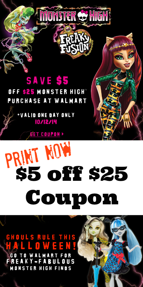 $5 off $25 MONSTER HIGH® at Walmart on Oct. 12