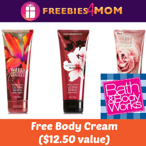 Free Bath & Body Works Body Cream w/any purchase