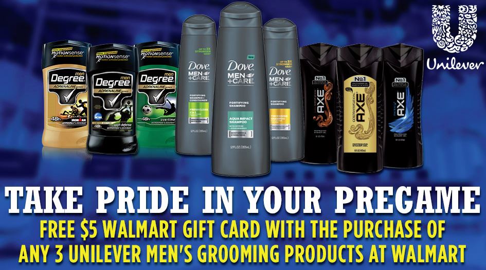 Free $5 Walmart Gift Card When You Buy 3 Unilever Men's Grooming Products at Walmart