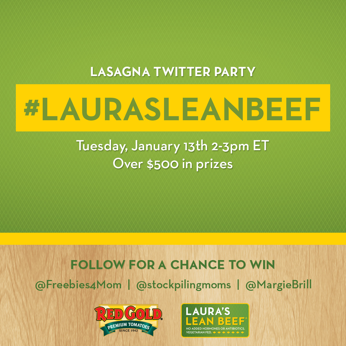 $500+ in Prizes at #LaurasLeanBeef Twitter Party Jan. 13 2pm ET