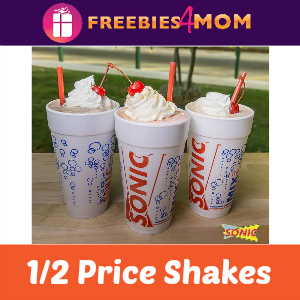 Sonic 1/2 Price Shakes at Sonic on Thursday