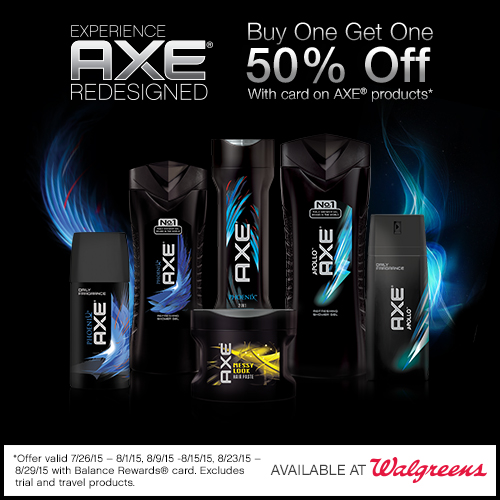 AXE Buy One, Get One 50% off deal at Walgreens