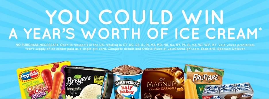 Win a Year's worth of Ice Cream from Unilever Sweepstakes