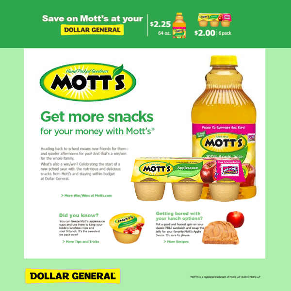 Mott's Sale at Dollar General