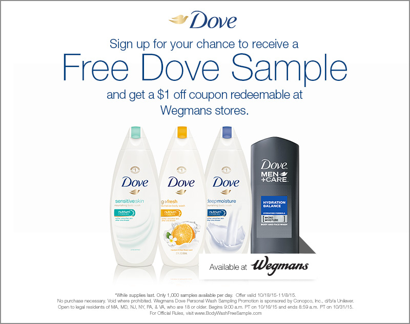 Free Sample Dove Body Wash for MA, MD, NJ, NY, PA & VA