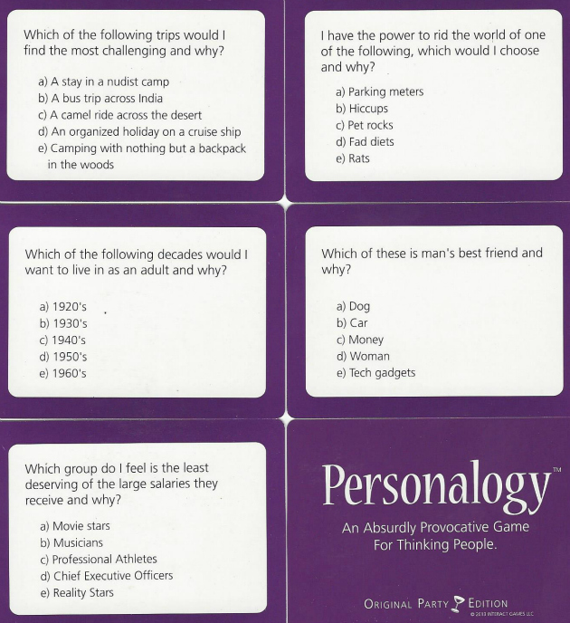 Personalogy Card Game party edition sample questions