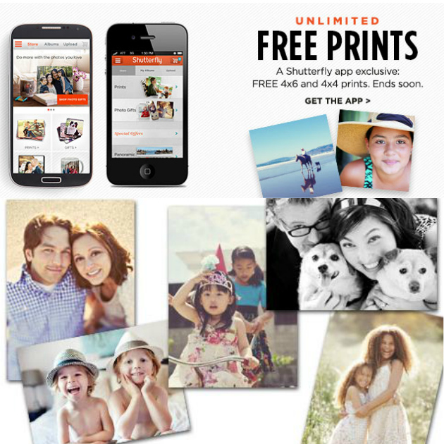 Free unlimited 4x4 and 4x6 Prints from Shutterfly