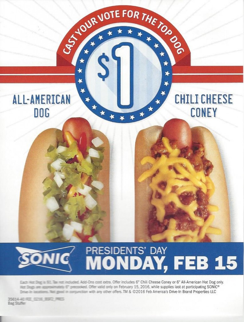 *Expired* 1 Hot Dogs at Sonic Monday Freebies 4 Mom