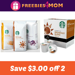 Coupon: $3.00 off 2 Starbucks Coffee or K-Cups