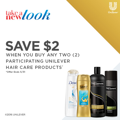 Save $2 on any two participating Unilever Hair Care products at Safeway