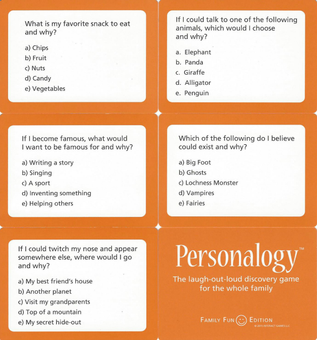 Personalogy Game Family Fun Edition Sample Questions