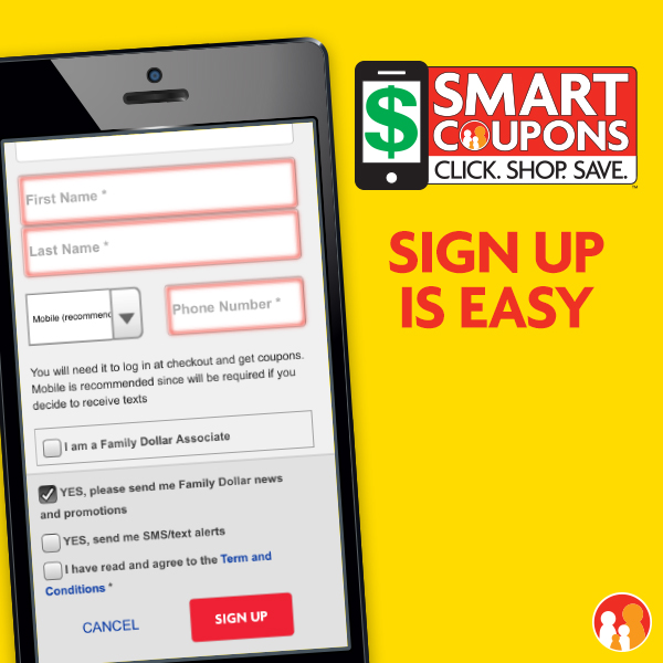 Sign Up is Easy for Smart Coupons at Family Dollar