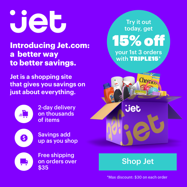 15% off your first 3 orders at Jet