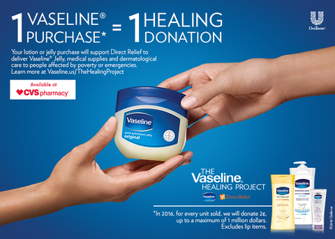 1 Vaseline Purchase = 1 Healing Donation to support Direct Relief