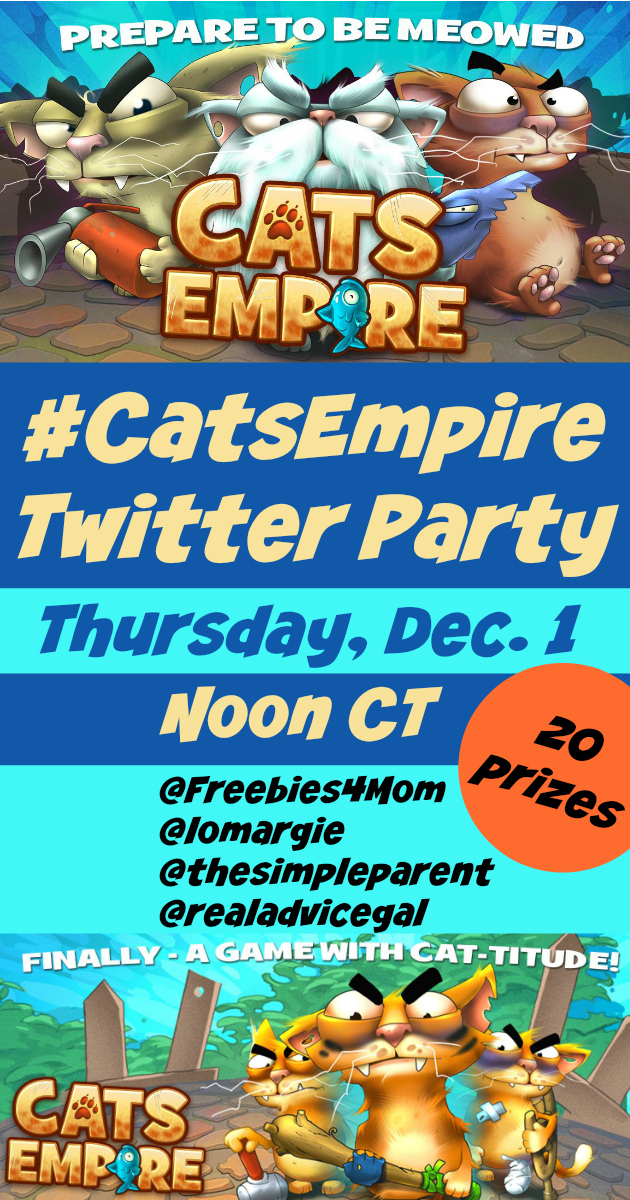 $500 in Prizes at #CatsEmpire Twitter Party Thursday, Dec. 1 at Noon CT