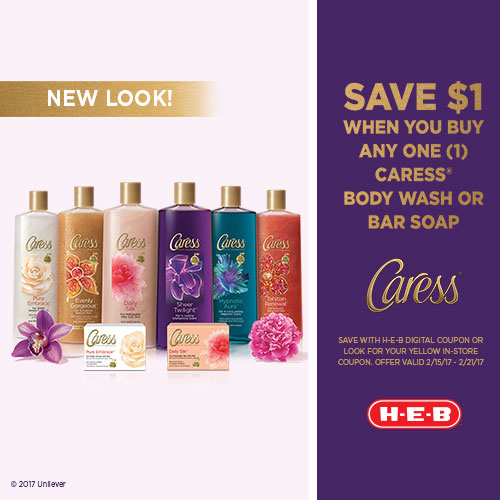 Save on new Caress® Body Wash at H-E-B