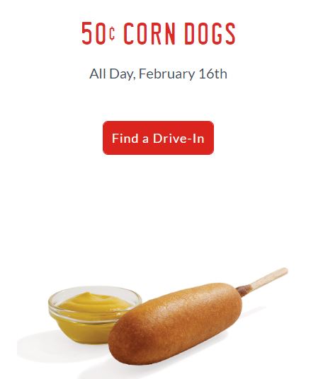 $0.50 Corn Dogs at Sonic Feb. 16