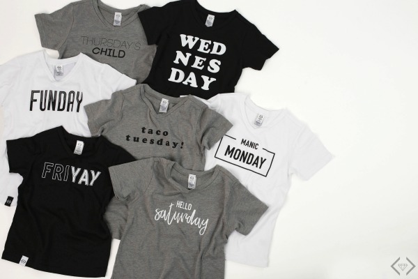 50% off Women's & Kid's Day of the Week Shirts