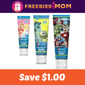 Coupon: $1 off Crest Kids Toothpaste