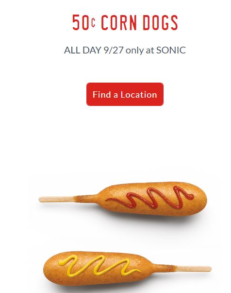 $0.50 Corn Dogs at Sonic Sept. 27