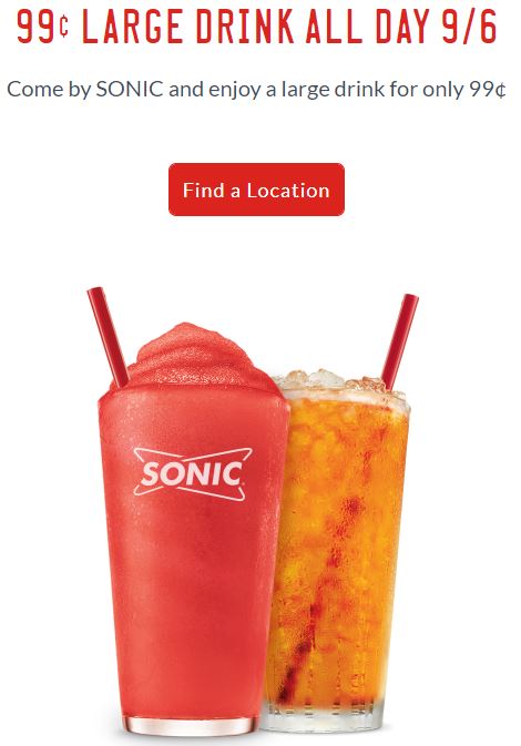 $0.99 Large Drinks at Sonic Today