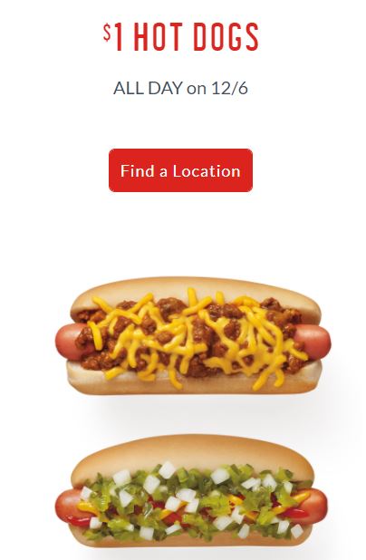 $1 Hot Dogs at Sonic Dec. 6