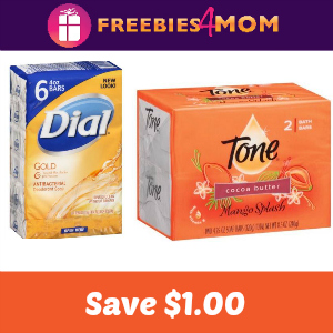 Save $1.00 on Dial or Tone Body Wash or Bars