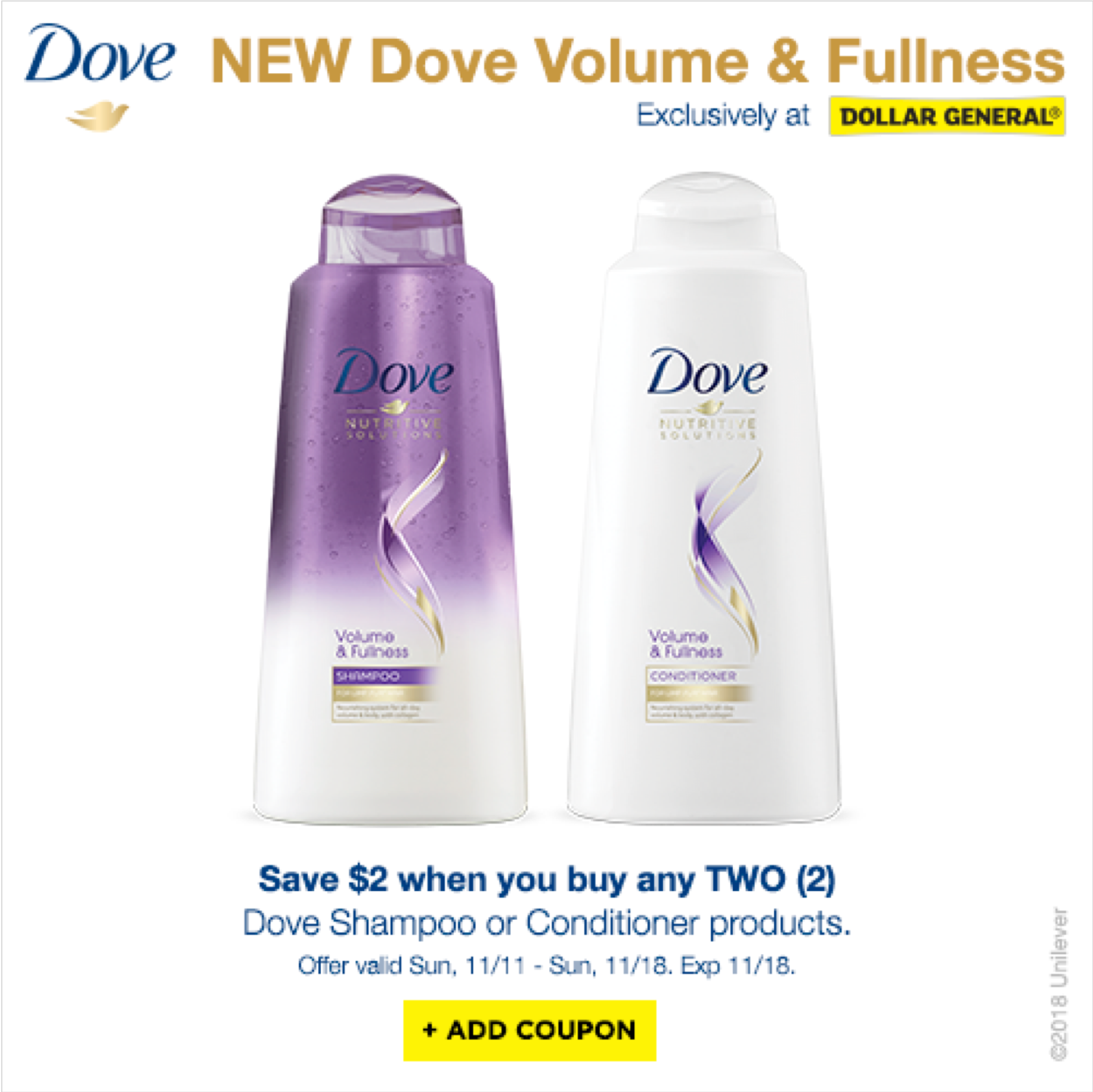 Dove Volume & Fullness Shampoo and Conditioner exclusively at Dollar General