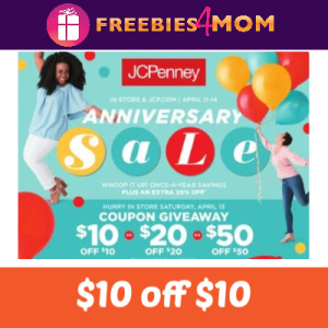 JCPenney $10 off $10 Coupons Saturday