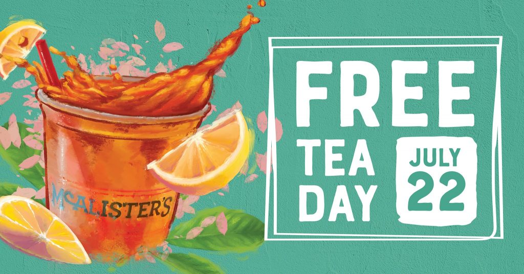 *Expired* 🧊Free Tea Day at McAlister's Deli July 22 Freebies 4 Mom