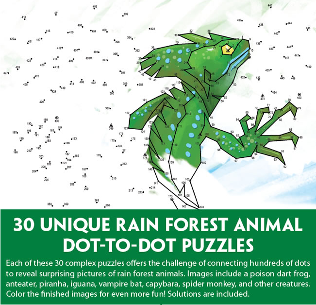 🦎Free Printable Puzzles: Rain Forest Animals Dot-to-Dot